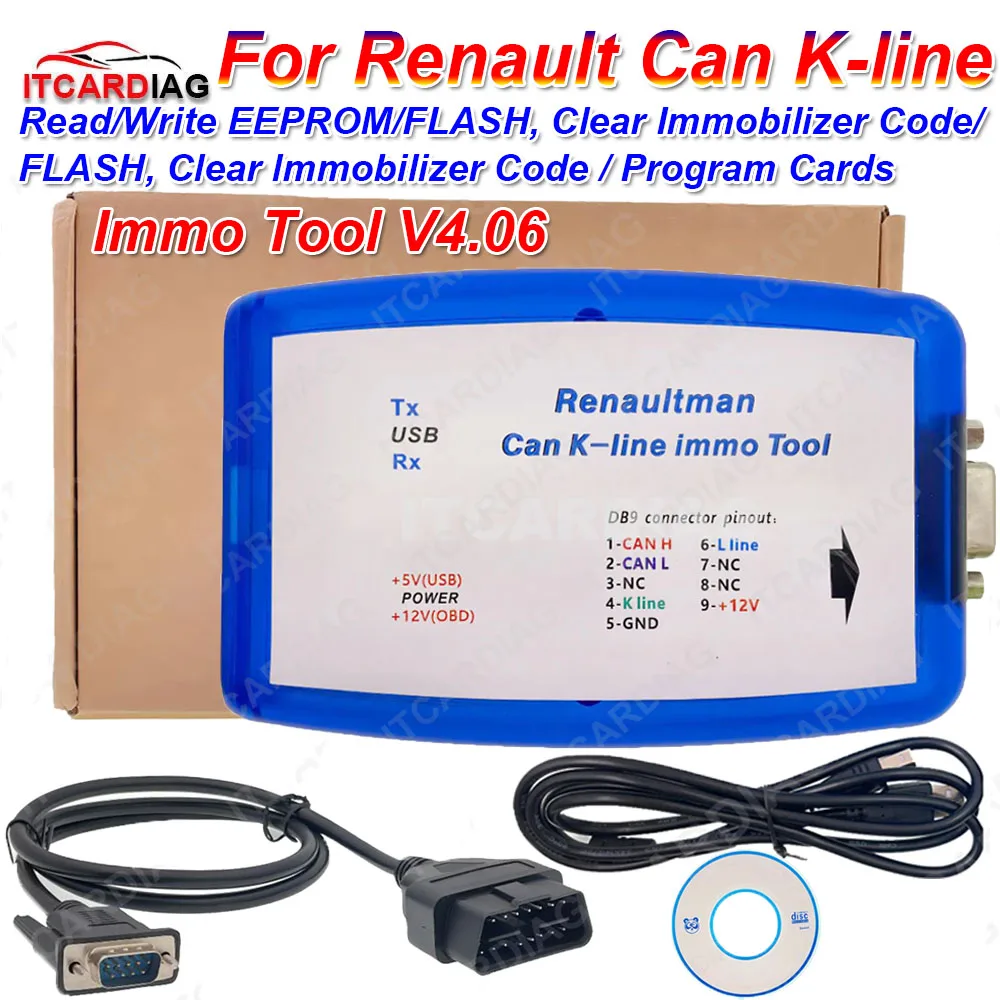 For Renault Renaultman Can K-line Immo Tool V4.06 Auto ECU Programmer Read/Write EEPROM FLASH Clear Immobilizer Code OBD2 Tool