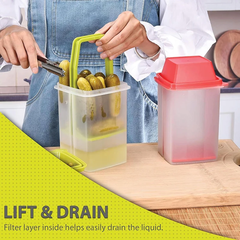 Reusable Food Storage Jar with Drain Strainer Lid Kimchi Pickle Container Airtight Wide Mouth Easy Clean for Home Fermenting 1Pc
