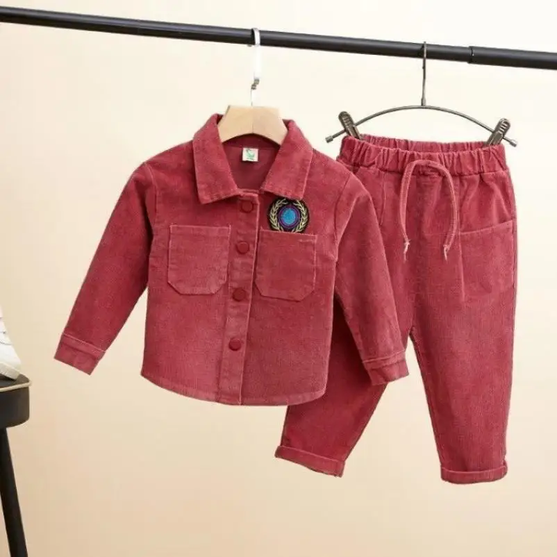 Kinder-Set 2026 Neue Frühjahr-Herbst-Kollektion Jungen Mädchen Koreanische Edition Modisches Cord-Poloshirt in Unifarbe + Hose Sport-Set 0-4 Jahre – Detail 8