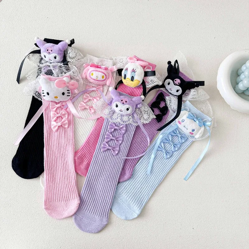 

New Style Hello Kitty Pink Sock Sanrio Anime Cartoon Magnetic Attraction Shake Hand Socks Warm Middle Socks Household Items Gift