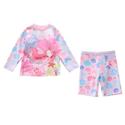 HappyFlute 2PCS Girl Long Sleeve With  Short Pants Sunscreen Beach Breathable Surfing Swimsuit