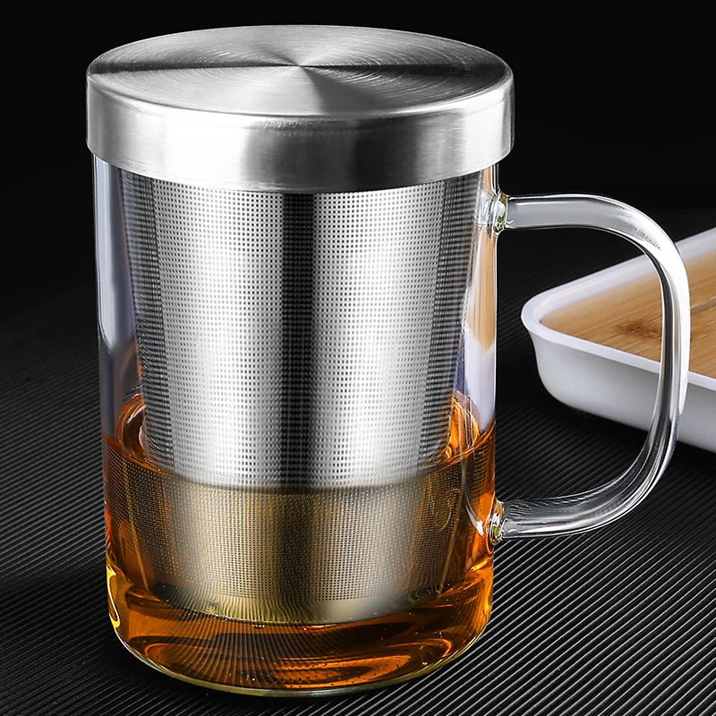 High Borosilicate Glass Coffee Mug Glass Water Bottle Home Insulated Cup with Handgrip Travel Mug Tea Infuser Filter Water Cup