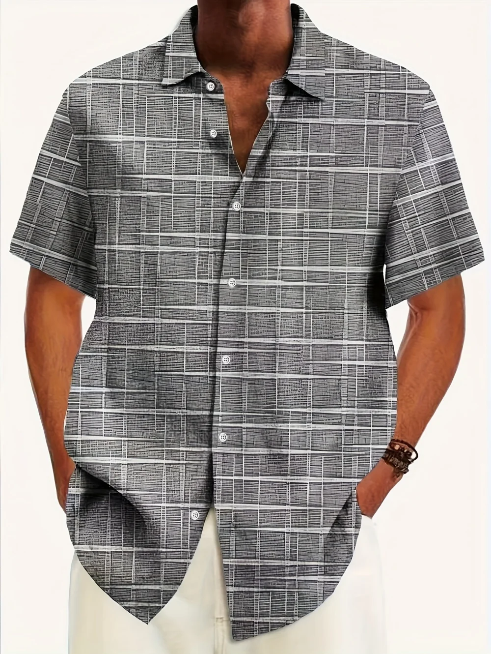 Summer men's fashionable short sleeved shirt with minimalist lines, 3D printed outdoor casual plus size men's top