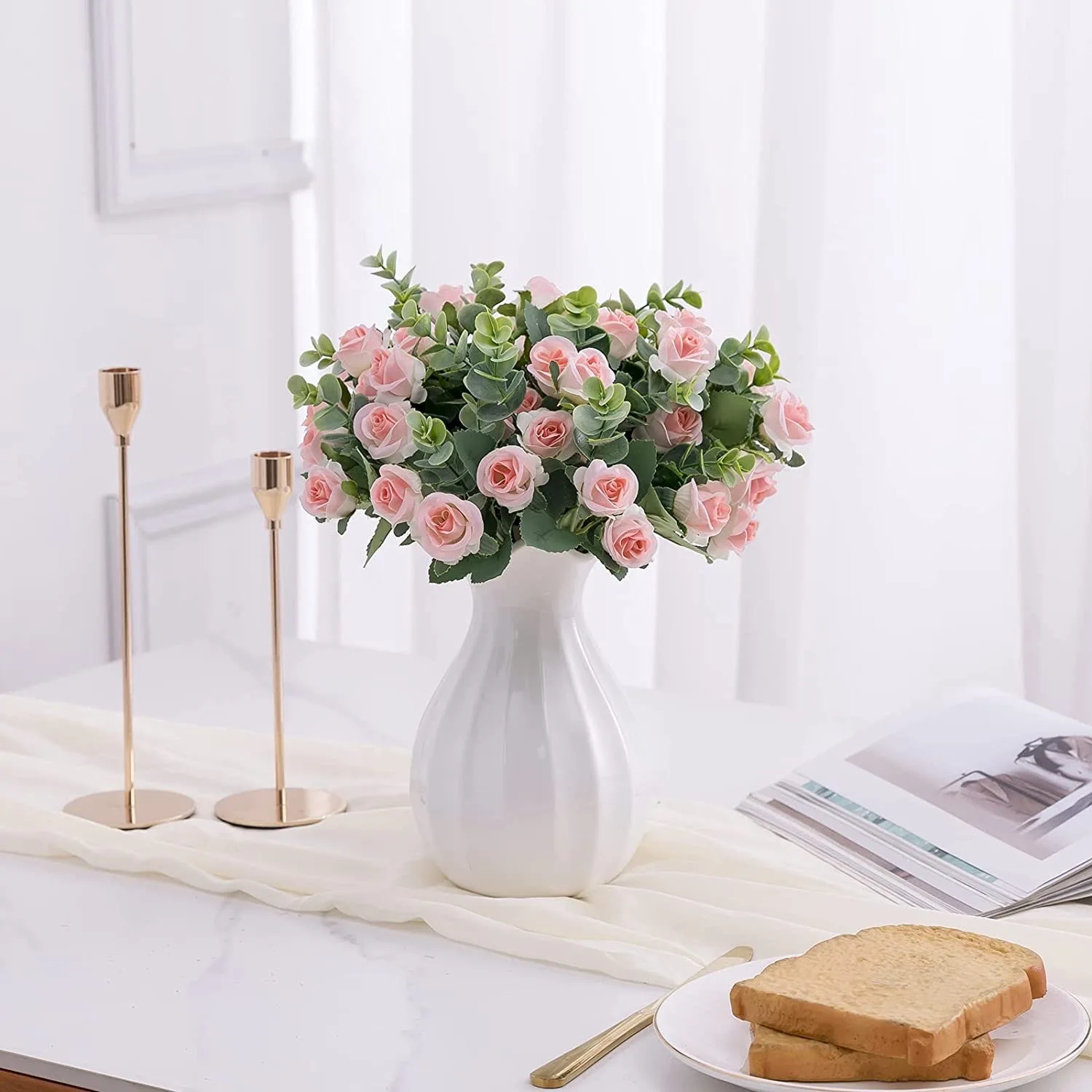 15 Köpfe Künstliche Seidenrosen Brautstrauß für Heim, Hochzeit, Blumenarrangement, Garten, Künstliche Blumen, DIY-Geschenk, Deko – Detail 18