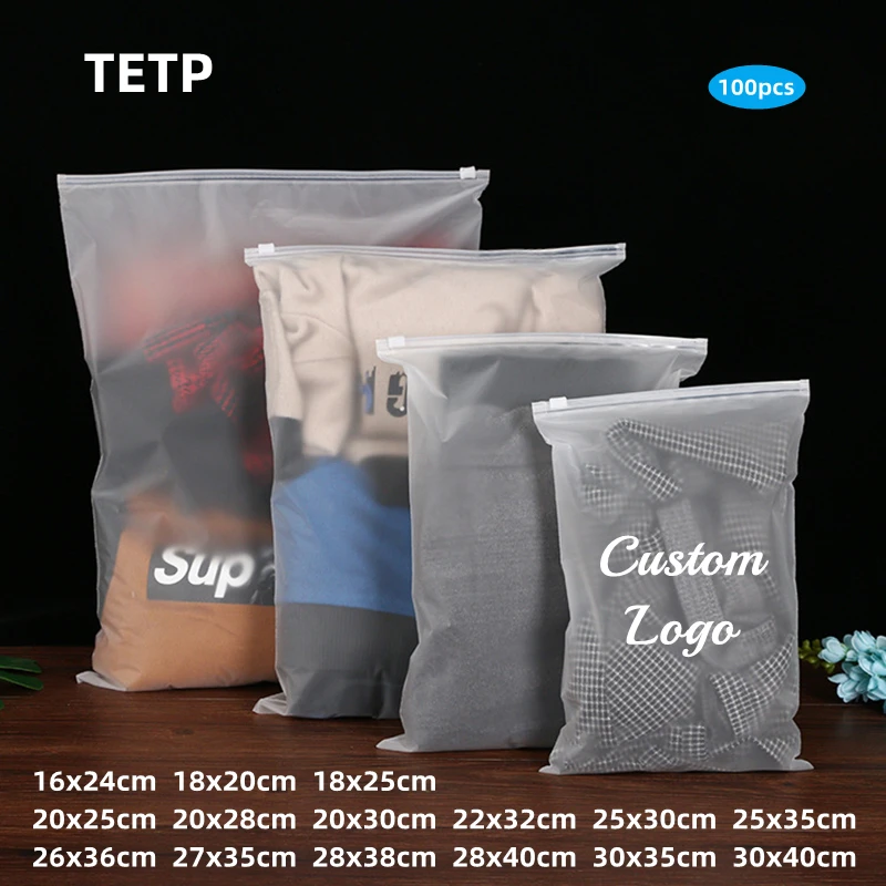 TETP 100Pcs 16Wires Customized Logo Frosted Zipper Bag Home Travel Clothing Storage Product Packaging Design Style Personalized