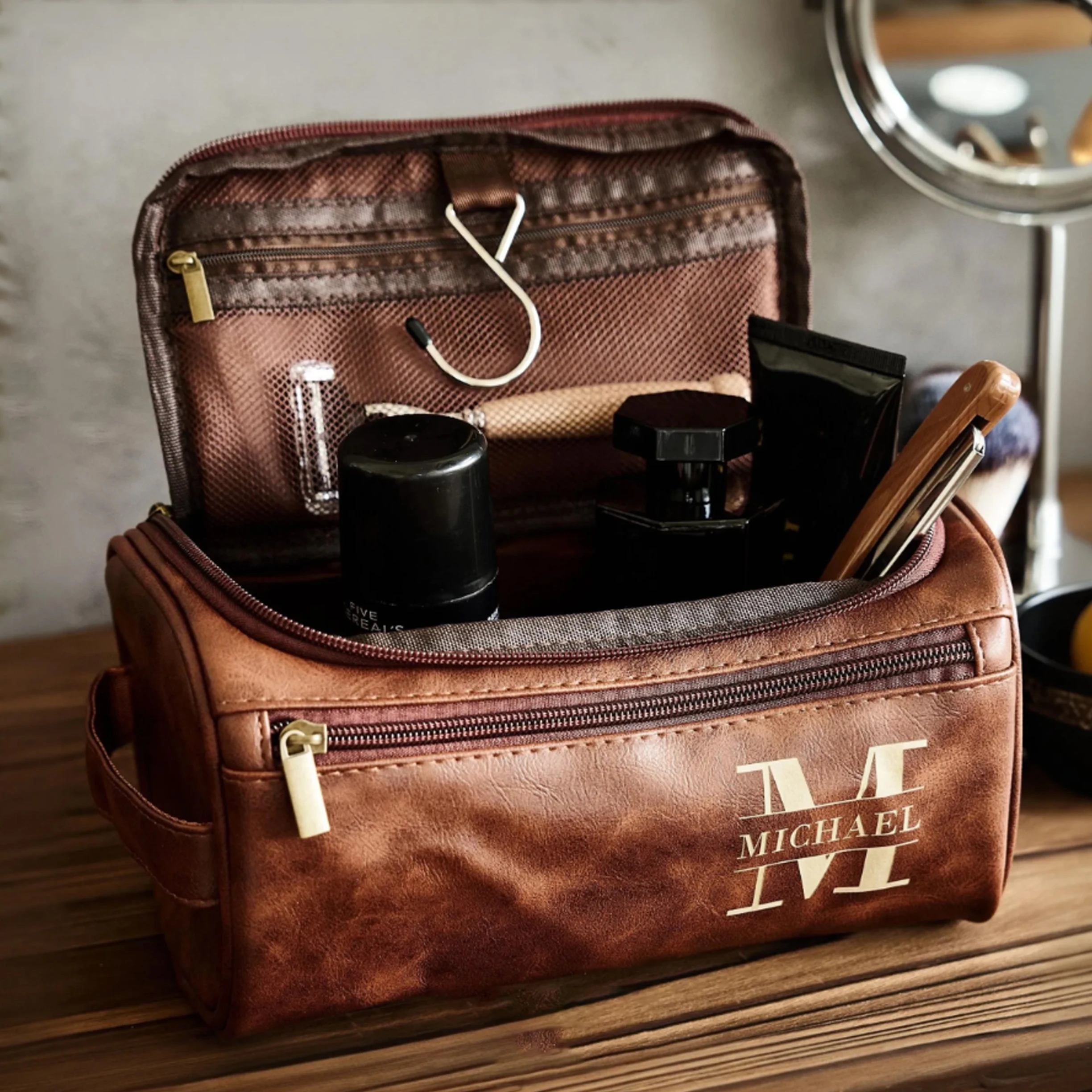 Neceser de cuero personalizado para hombre, regalos para padrinos de boda, Kit Dopp, regalo para invitados, neceser de viaje, regalo del Día de San Valentín