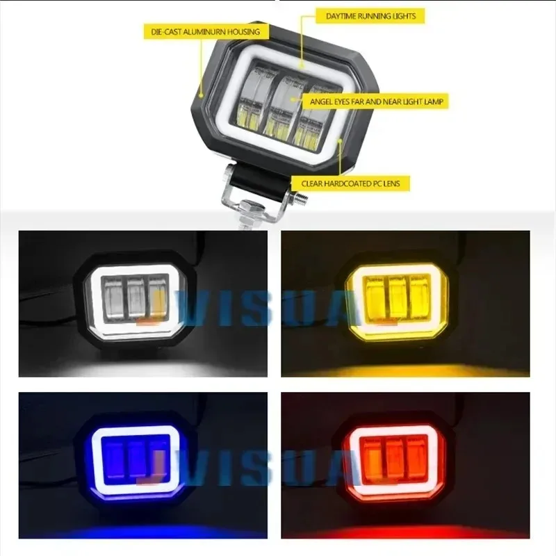 

2 Pieces 12V-80V 4 Inch for Off-road Motorcycle Car & Boat Led Work Light Bar Angel Eyes Round Square Light