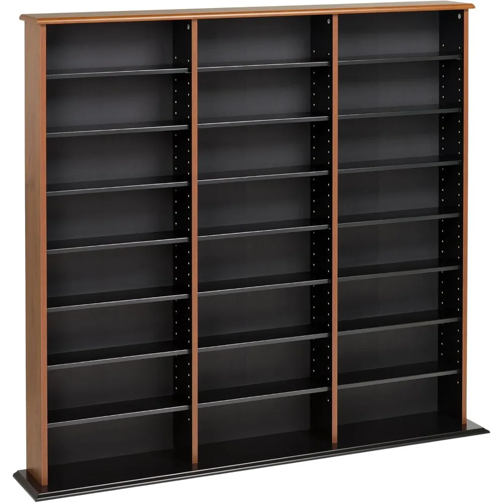 3 Column Tall Cabinet Media Storage, Triple Width Wall, Cherry/Black