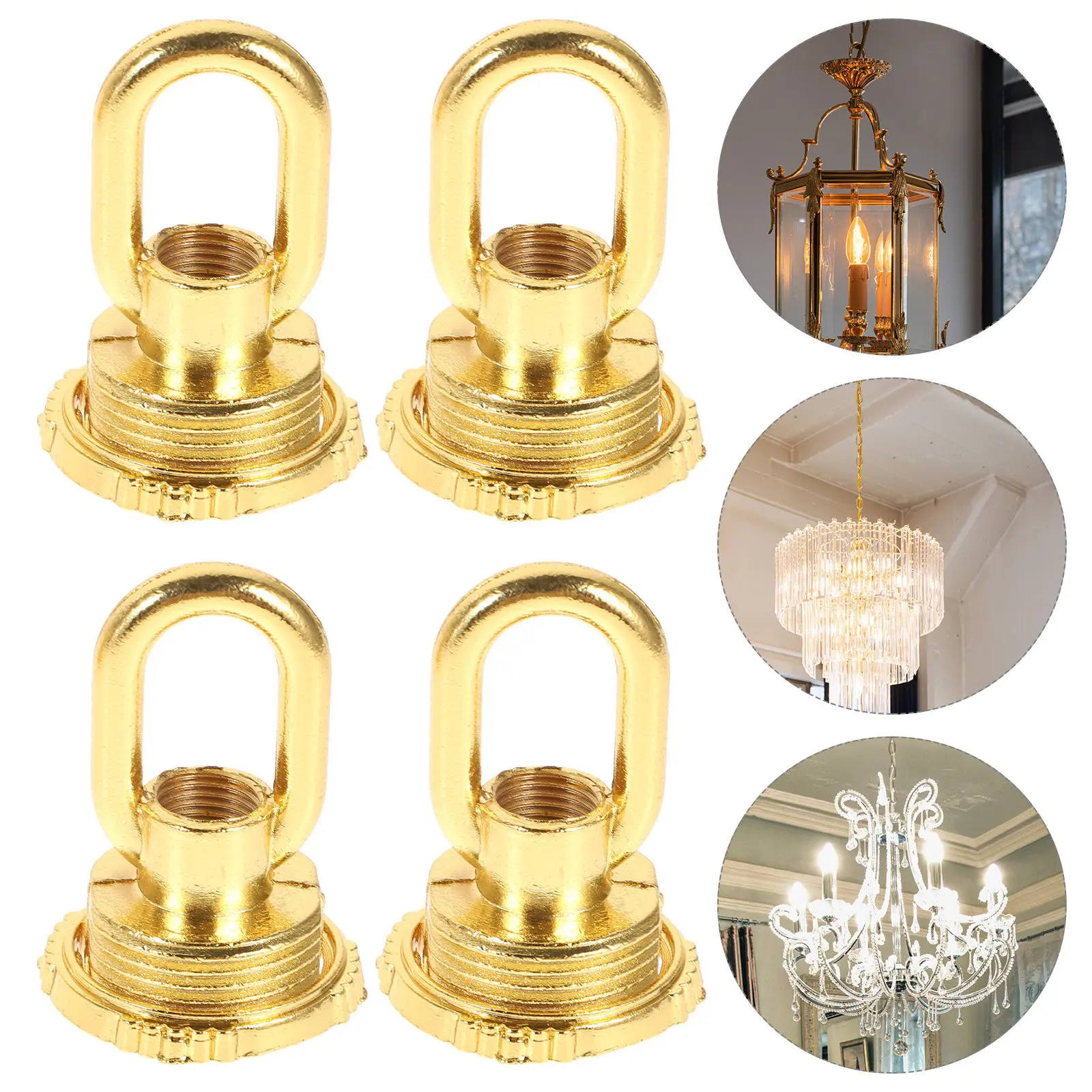 4Pcs Chandelier Hook Heavy Duty Ceiling Hooks for Ornament Zinc Alloy External Thread Ring Shape Female Loop Lamp Base