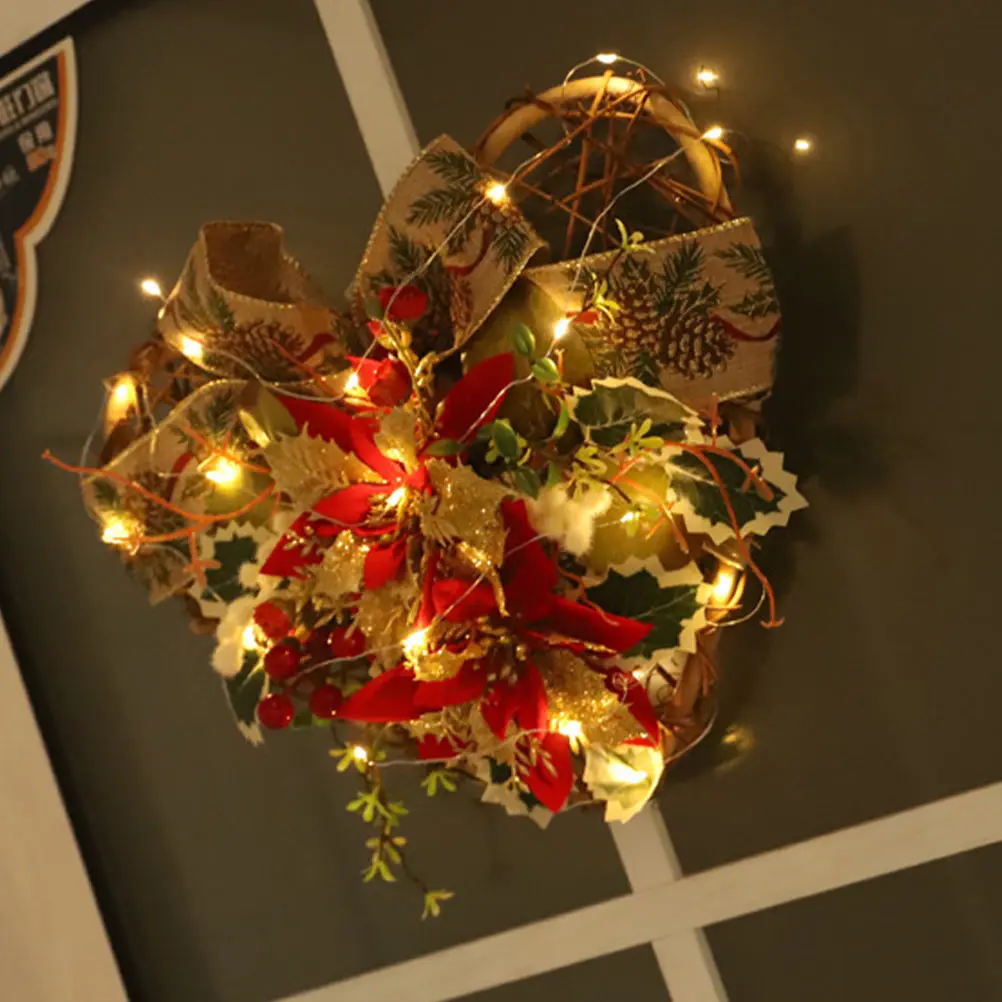 

Christmas Luminous Wreath Pendant Exquisite Garland Light Hanging Decor Heart-Shaped Design Festival Party Wedding Home