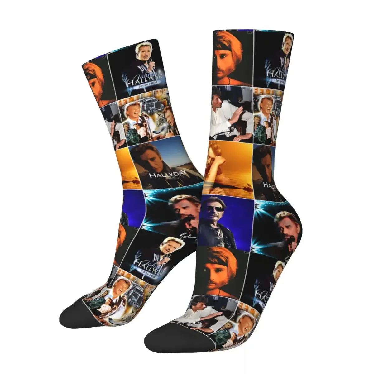 Hip Hop Vintage Hallyday Photo Collage Crazy Men's compression Socks Unisex Hallyday Street Crew Sock Boys Gift