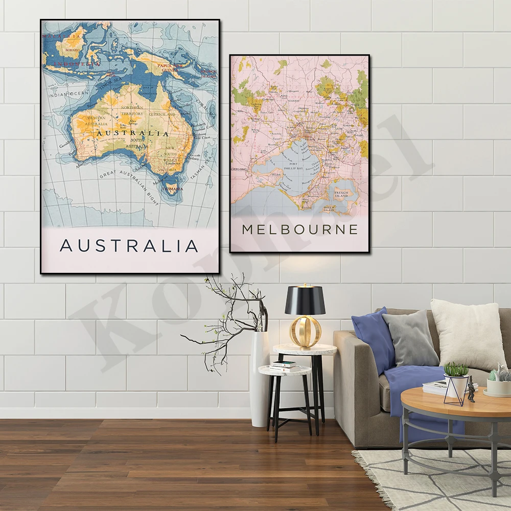 Abstract Watercolor Melbourne Australia City Map Wall Decor Art Poster