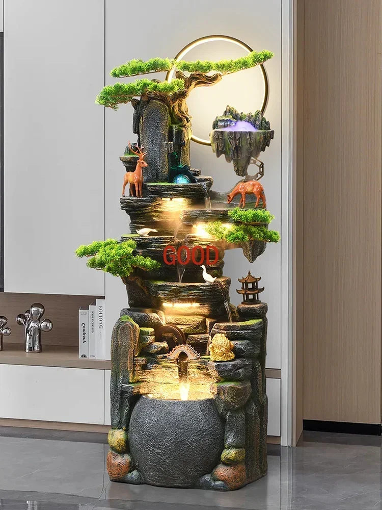 Fuente de agua grande con rocas, rueda de la suerte Feng Shui, para sala de estar u oficina, estilo alpino