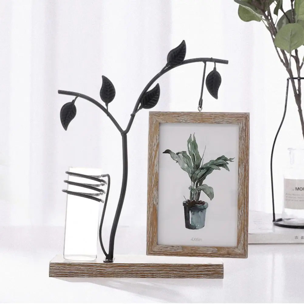 

Wooden Photo Frame Decoration Metal Leaf Branch Hydroponic Plants Vase Holder Hanging Picture Display Frame Desktop Ornament 액자