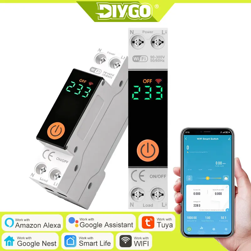DIY GO TUYA Smartlife 1-63A 1P+N 110V 230V WIFI Smart-Schalter Leistungsschalter Zeitrelais Statusschaltung Stromversorgung