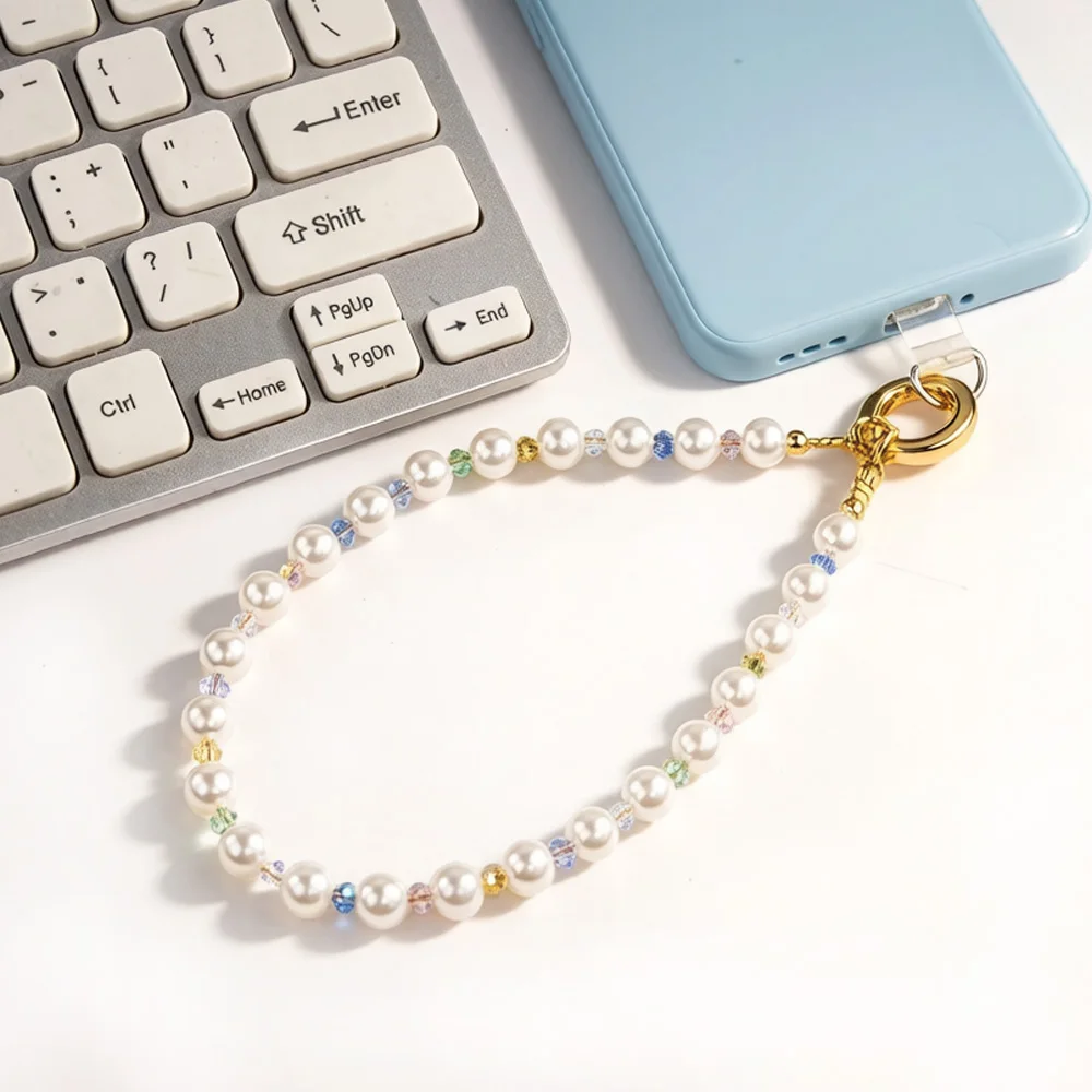 

Ins Style Shiny Crystal Pearl Phone Bracelet Short Wrist Lanyard Handmade Bead Chain Anti-drop Mobile Phone Charm For All Phones