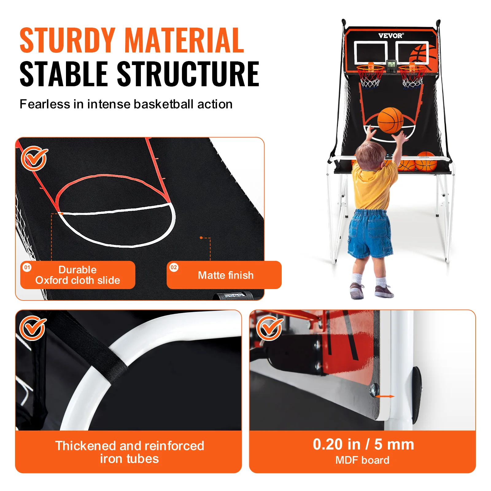 VEVOR-Foldable Basketball Arcade Game, 2 Jogadores, Home Dual Shot, Esporte com 4 Bolas, 8 Modos de Jogo, Placar Eletrônico LCD