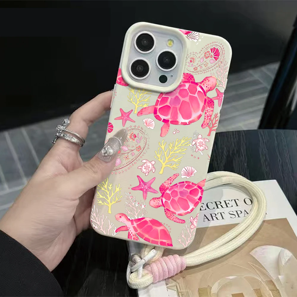 Wrist Strap Case For iPhone 13 14 Pro Max Cases iPhone 11 12 17 ProMax 13 15 Plus XR Coastal Sea ​​Turtle INS With Lanyard Cover - view 5
