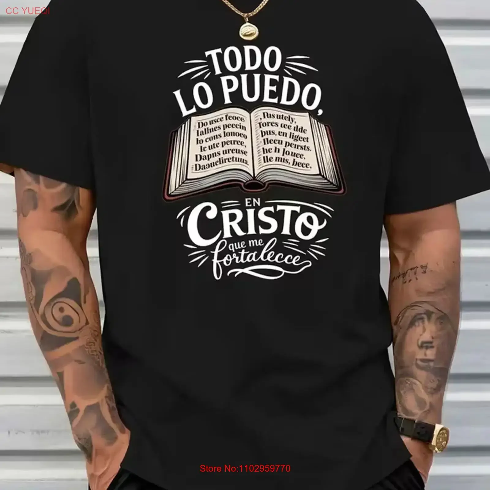 Camiseta Española TODO LO PUEDO EN CRISTO (Todo lo que se puede hacer en Cristo) Estilo Vintage Lavado Transpirable Unisex Casual Elástica