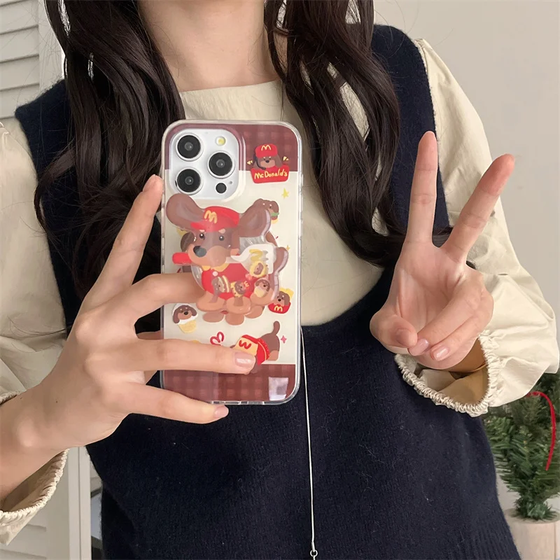 Carino Chef Hamburger Bassotto Magsafe Custodia di ricarica wireless per iPhone 13 14 15 16 Pro Max Cartoon Bassotto Shake Supporto magnetico