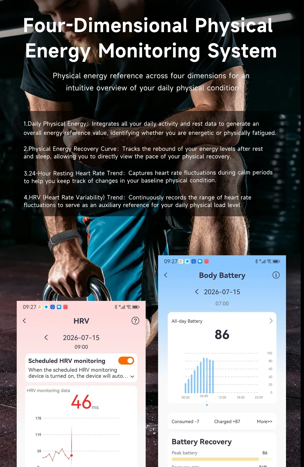 VWAR AIR Bildschirmloses Smart-Band Fitness-Tracker KI-Gesundheitsanalyse Blutsauerstoff 10m Wasserdicht 176 Sportarten Ultra-Leichtes Smart-Band – Detail 5