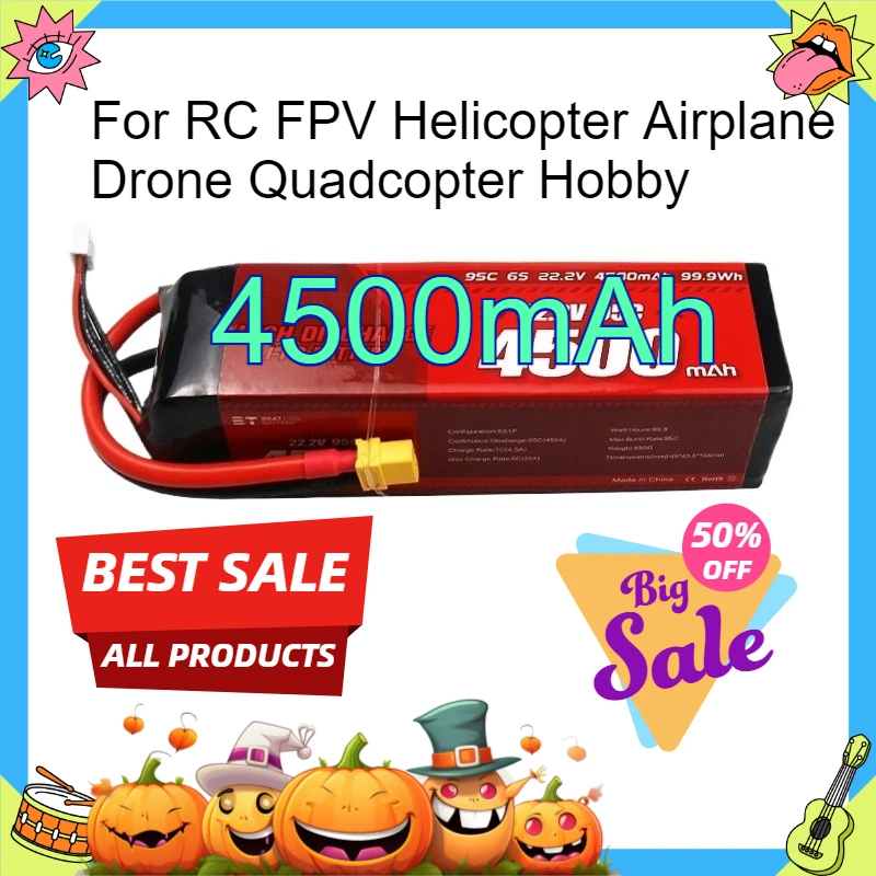 

High-Performance battery 22.2V 95C Lipo Battery 4500mAh 6S with XT60 Plug for RC FPV Helicopter Airplane Drone Quadcopter Hobby