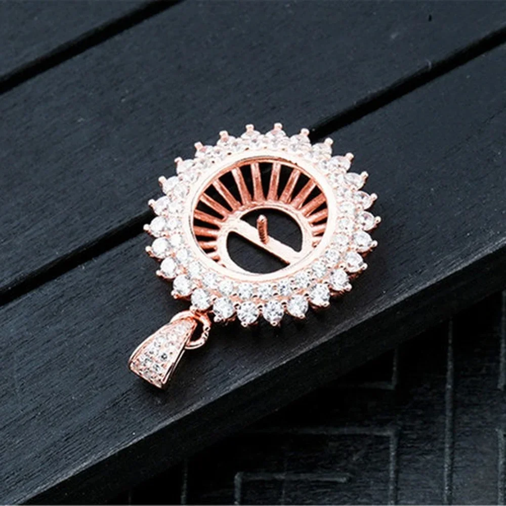 925 Silver Pendant Blank For 10-12mm Half-drilled Round Beads Rose Gold Plated Sterling Silver Zircon Pave Pendant Base