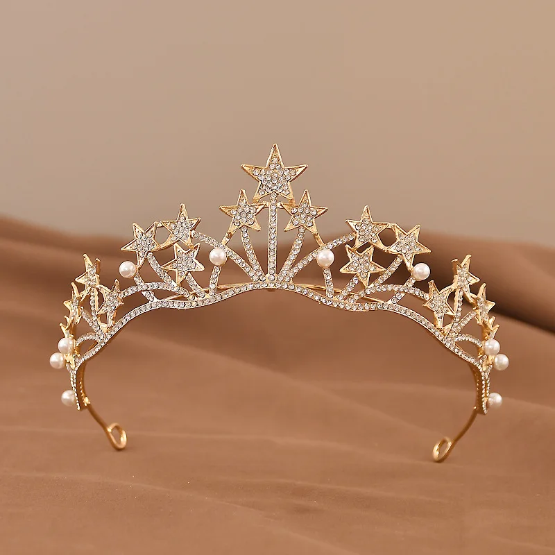 Bride Crown Headdress Wedding Dress Accessories Little Princess Eighteenth Birthday Five-pointed Star Crown Hair Accessories