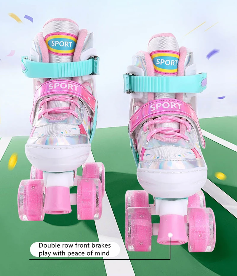 

Kids Double Row Roller Skates Shoes 4 Wheels Skates For Boys Girls Gifts Outdoor Skating Flashing Quad Sneakers Size 32-37