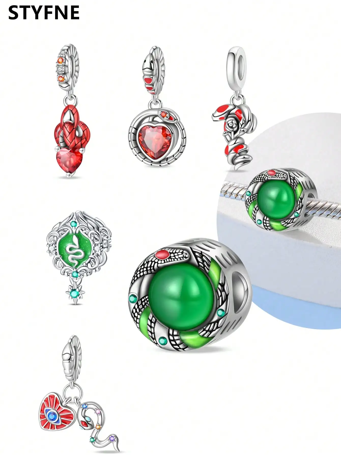 Dijes Plata Spirit Snake Shield Rose Beads Charm Chapado en plata Ajuste Plata 925 Pulsera original para fabricación de joyería DIY Charm