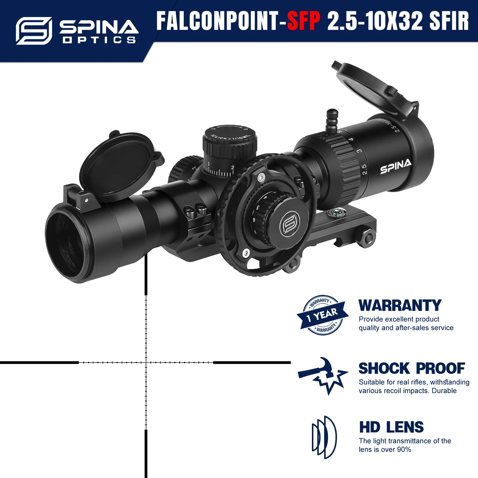 SPINA OPTICS FalconPoint 2.5-10X32 Compact RifleScope Parallax 5yds to infinity Tactical Hunting 5-100m Scope Sight 22LR.223