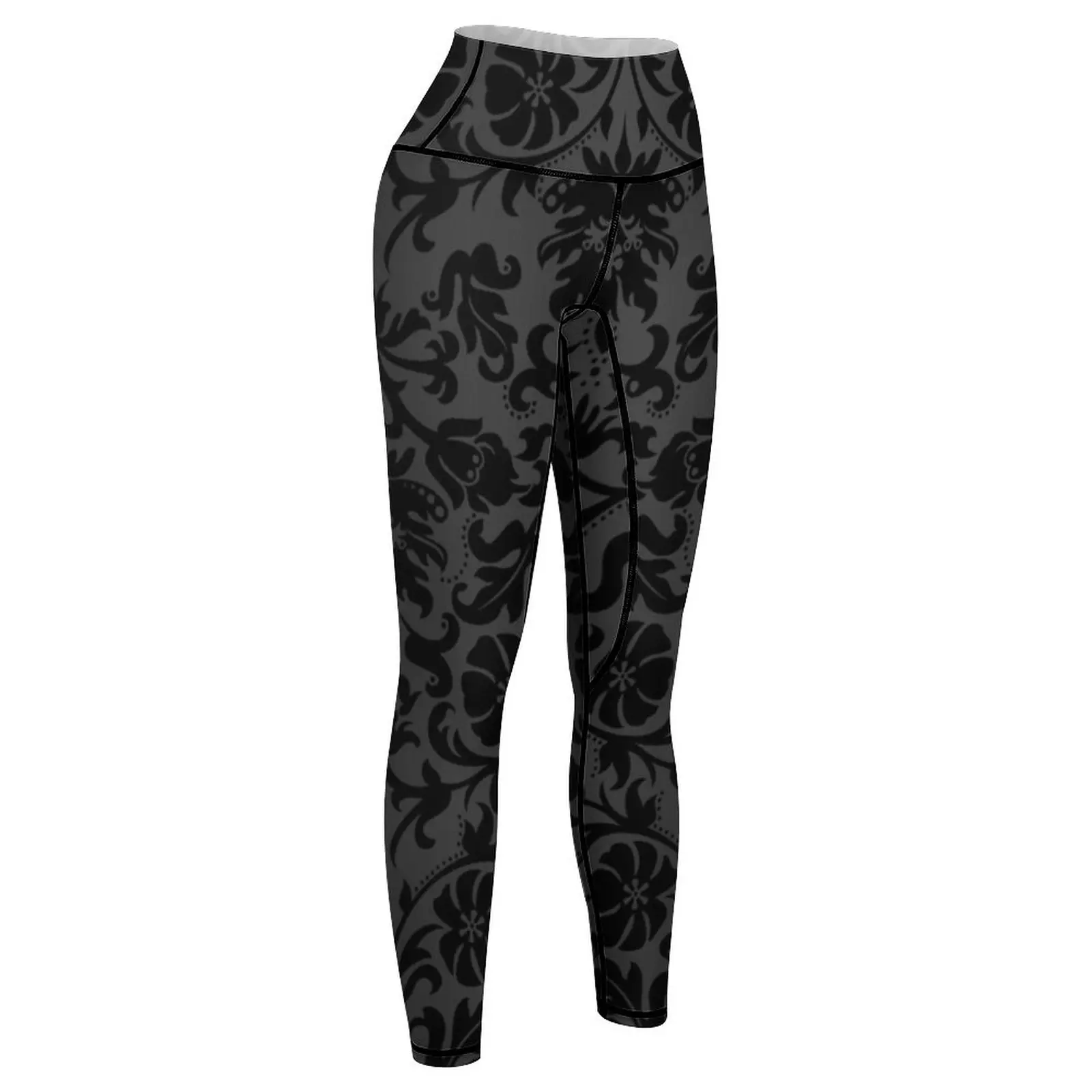 Leggings florais damasco para mulheres, roupas de treino, calças esportivas, leggings de ginástica, fitness, preto