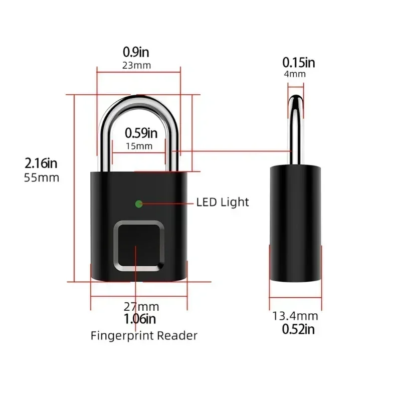 Smart Padlock Door Lock 0.1 Second Unlock Portable Anti-theft Fingerprint L34 USB Rechargeable Fingerprint Drawer