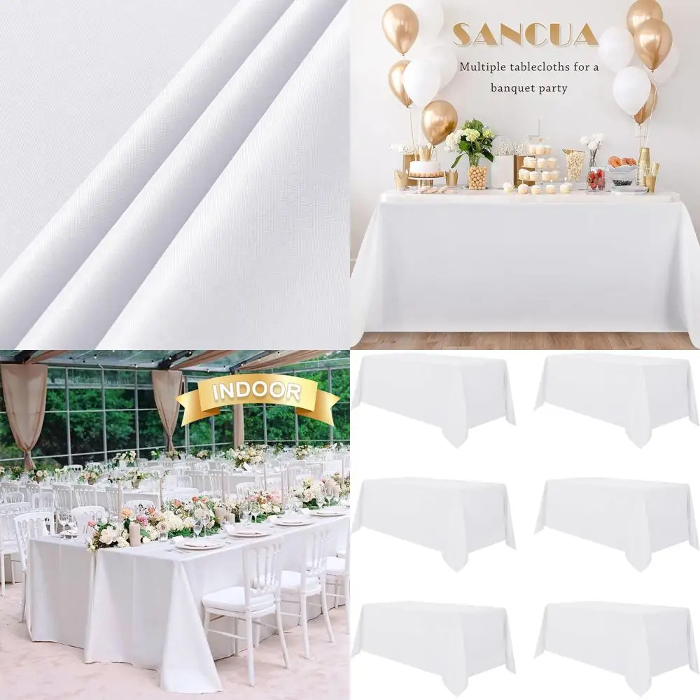 

6-Foot Rectangle Tablecloth, 90x132 Inches, White, Stain & Wrinkle Resistant Polyester for Dining, Wedding, Party, and Restauran
