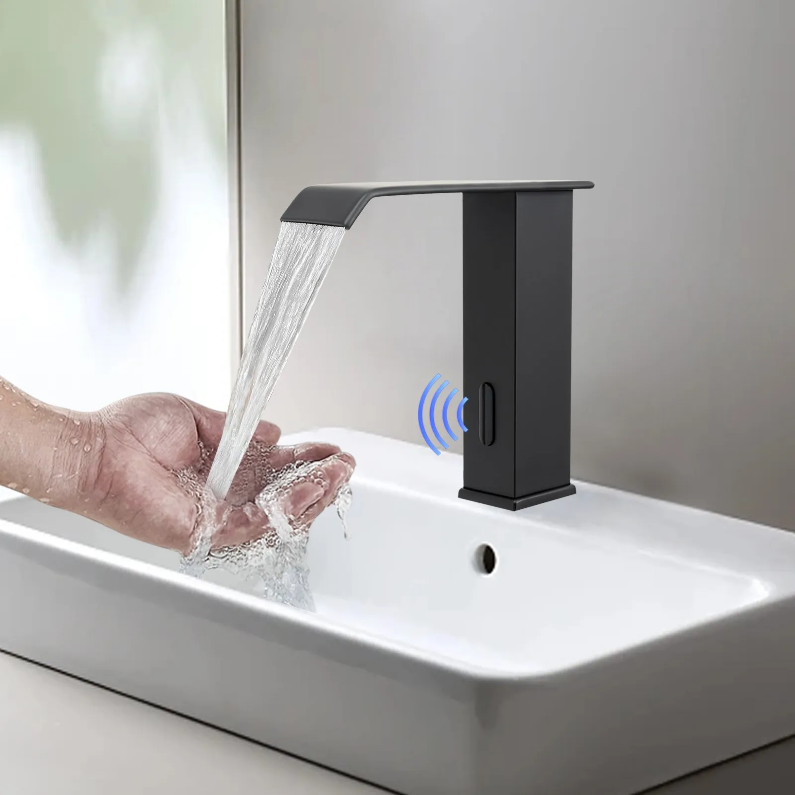 

Hands Free Waterfall Bathroom Faucet Touchless Infrared Sensor Automatic Water Control for Home and Public Places