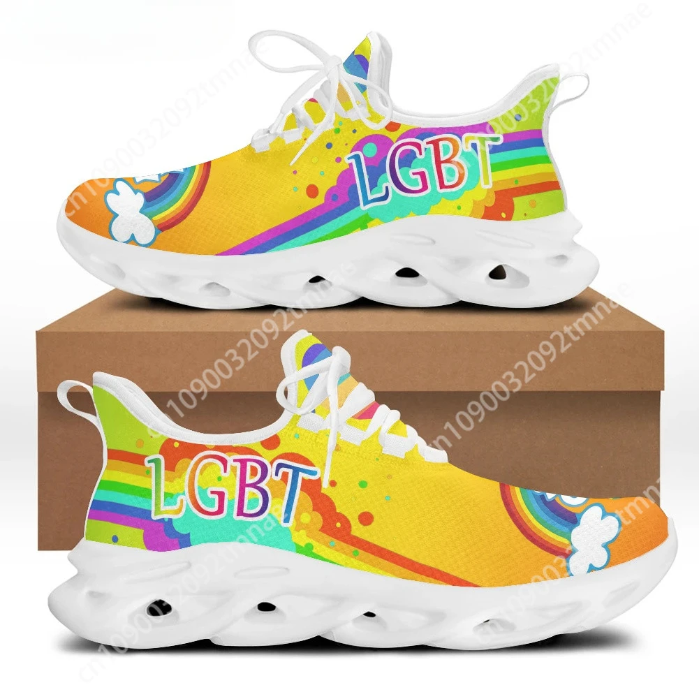 

Custom Casual Shoes for Women Brand Design LGBT Friends Rainbow Flag Print Flats Sneakers for Men Lace Up Footwear zapatos