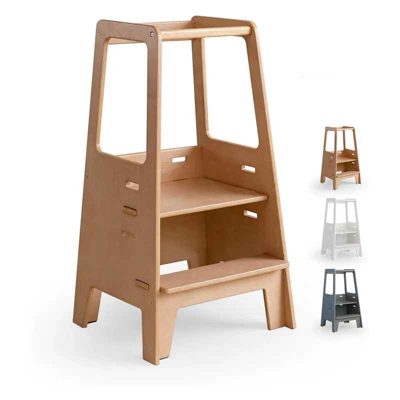 

Wooden toddler stool with safety railing