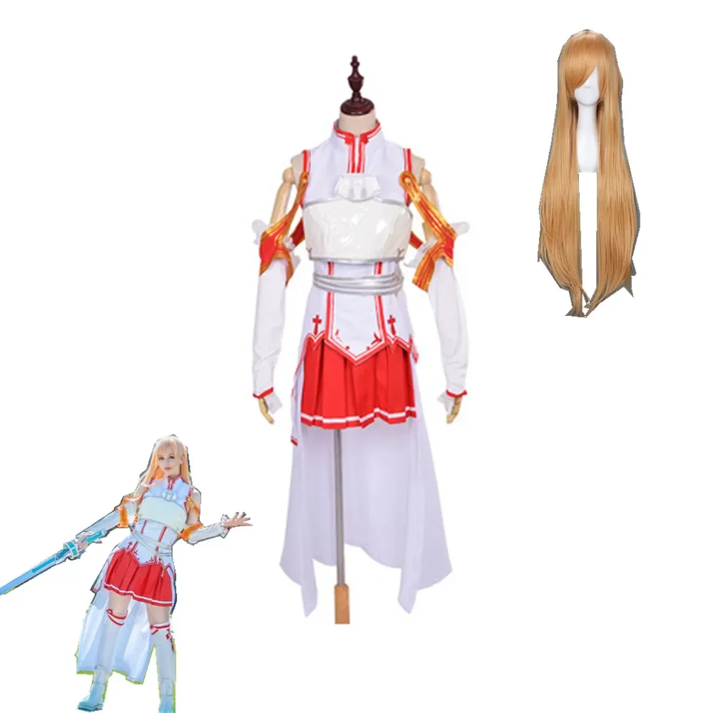 

Anime Sword Art Online Yuuki Asuna Cosplay Costume Sexy Aldult Woman Combat Uniform Dress Wig Halloween Suit