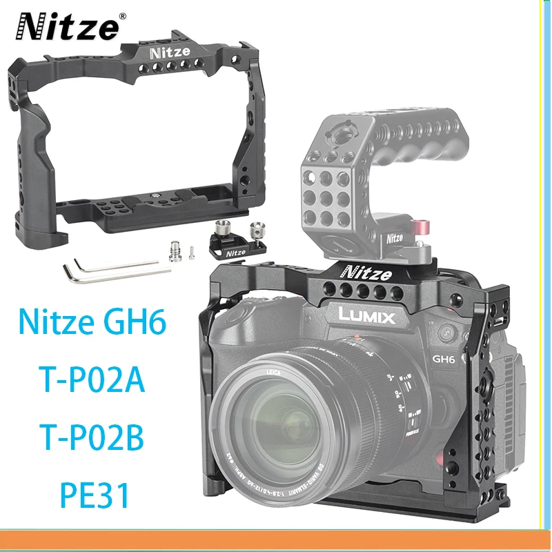 Nitze Cage Nitze GH6 T-P02A T-P02B PE31 Dslr Camera Cage Cameras Metal Rig Extention Frame Protective Cage  with Cold Shoe Mount