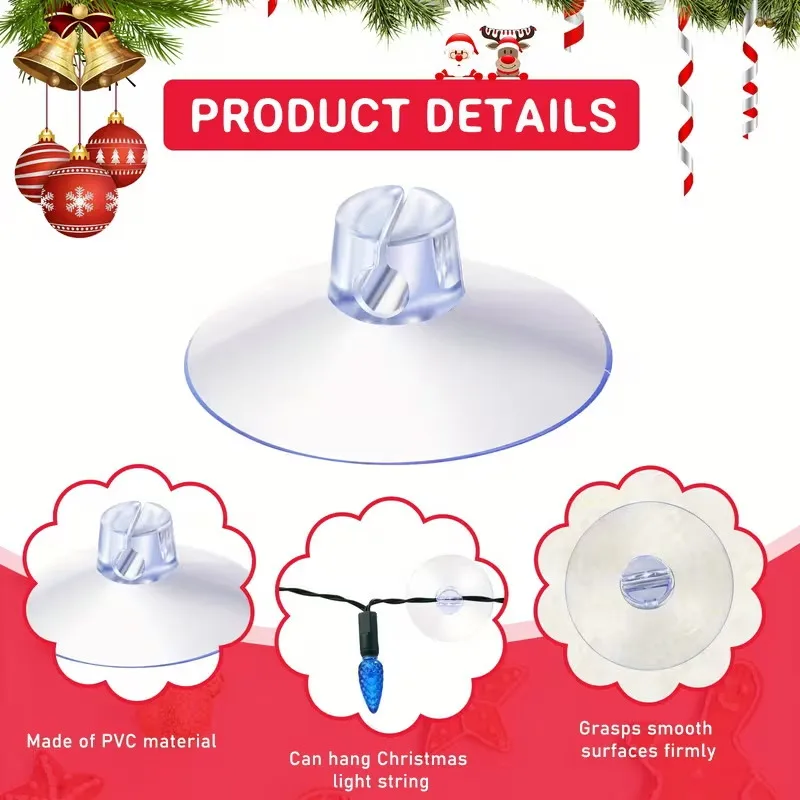 20PCS Christmas Light Suction Cups Hooks Glass Window Mini Suction Cup Clips Light String Heavy Duty Hooks Holder Plastic Shower