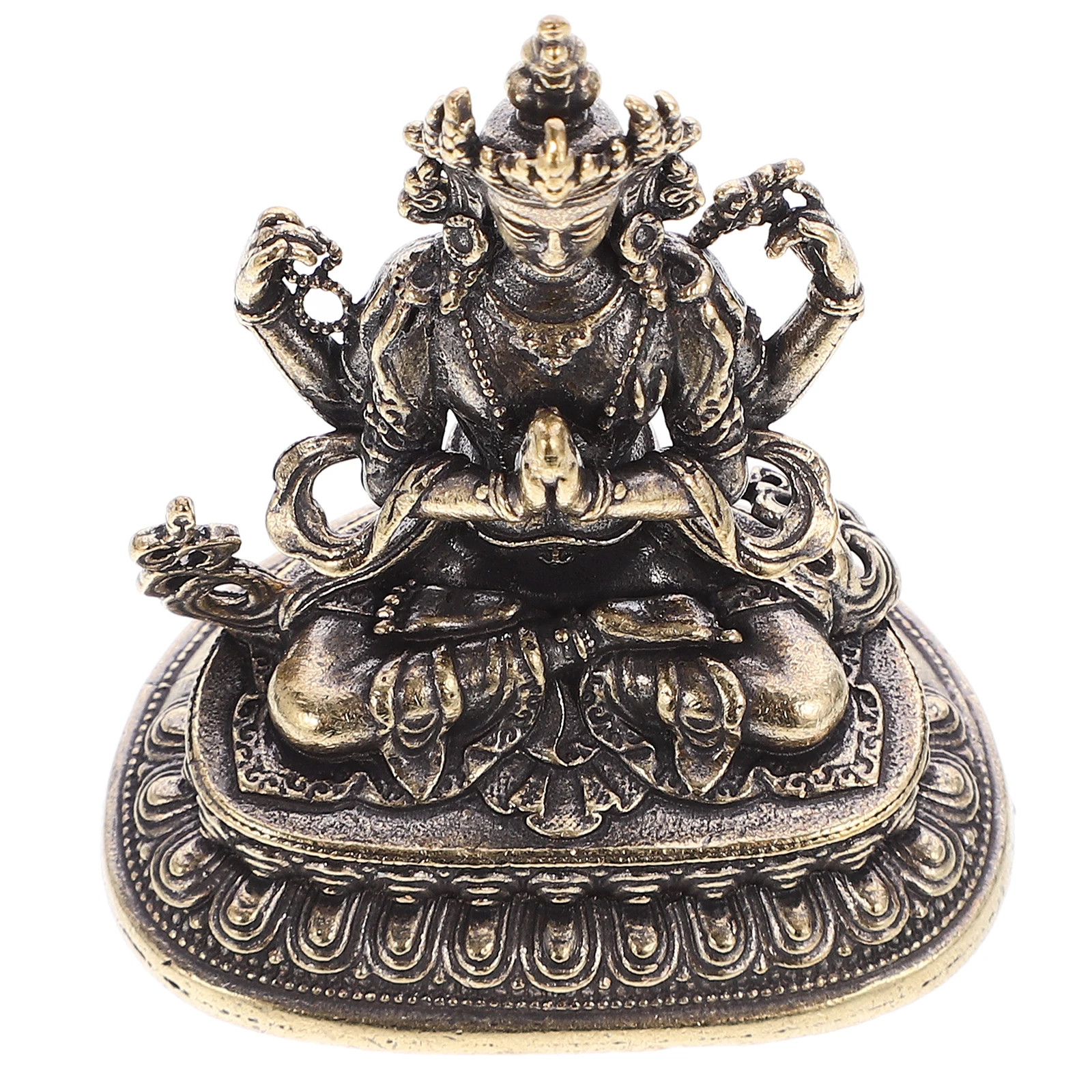 

Four-arm Guanyin Ornaments Carving for The Home Sculpture Decor Carved Office Desk Retro Buddha Vintage