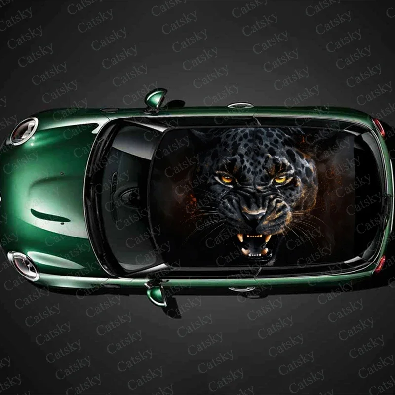 

Angry and Growls Panther Car Roof Sticker Wrap Racing SUV Accessories Packaging Painted PVC Custom Car Graphic Decal