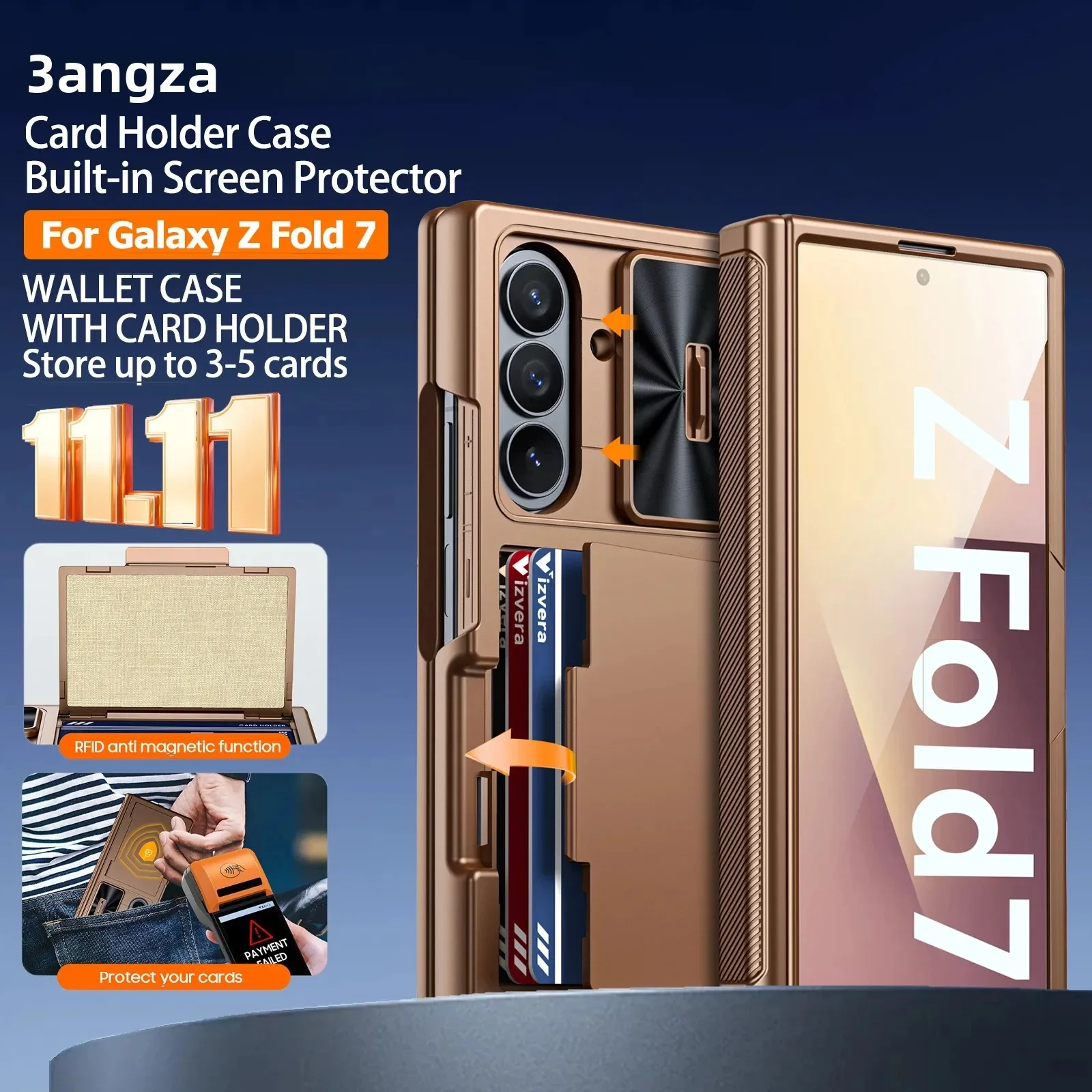 

Глобальный карнавальный фестиваль, чехол для Galaxy Fold 7, RFID-кошелек с держателем для карт, чехол на петлю, чехол для камеры, противоударный-золотой