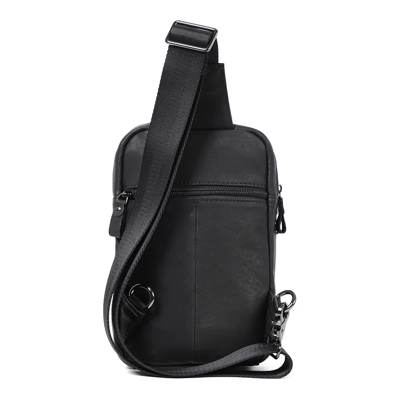 100% Genuine Leather Sling Bag Soft Cowhide Men Messenger Bags for Men Black Chest Bags for Phone Casual Sport Shoulder Bag Pack