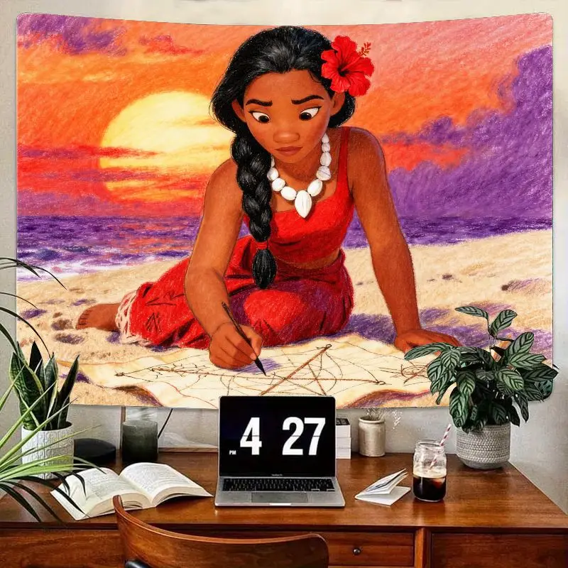 

1 шт. гобелен принцессы Моаны Уэйлодопы, настенное искусство с океанскими приключениями Диснея, яркий декор для пляжной комнаты заката, подарок для девочек.