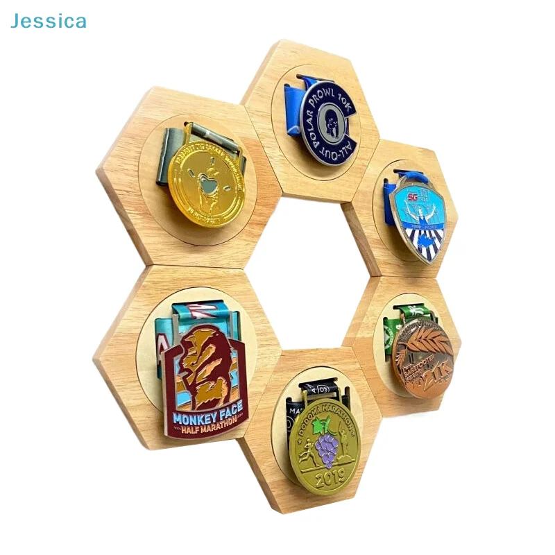 ♥Hexagonal Wooden Display Shelves | Modular Wall-Mounted Organizers for Medals, Coins & Small Collectibles