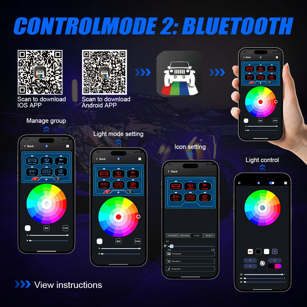 Panel Switches Bluetooth App Remote Control 12V 24V 6 Gang RGB Pad Box Controller For Universal Vehicles Led Lights