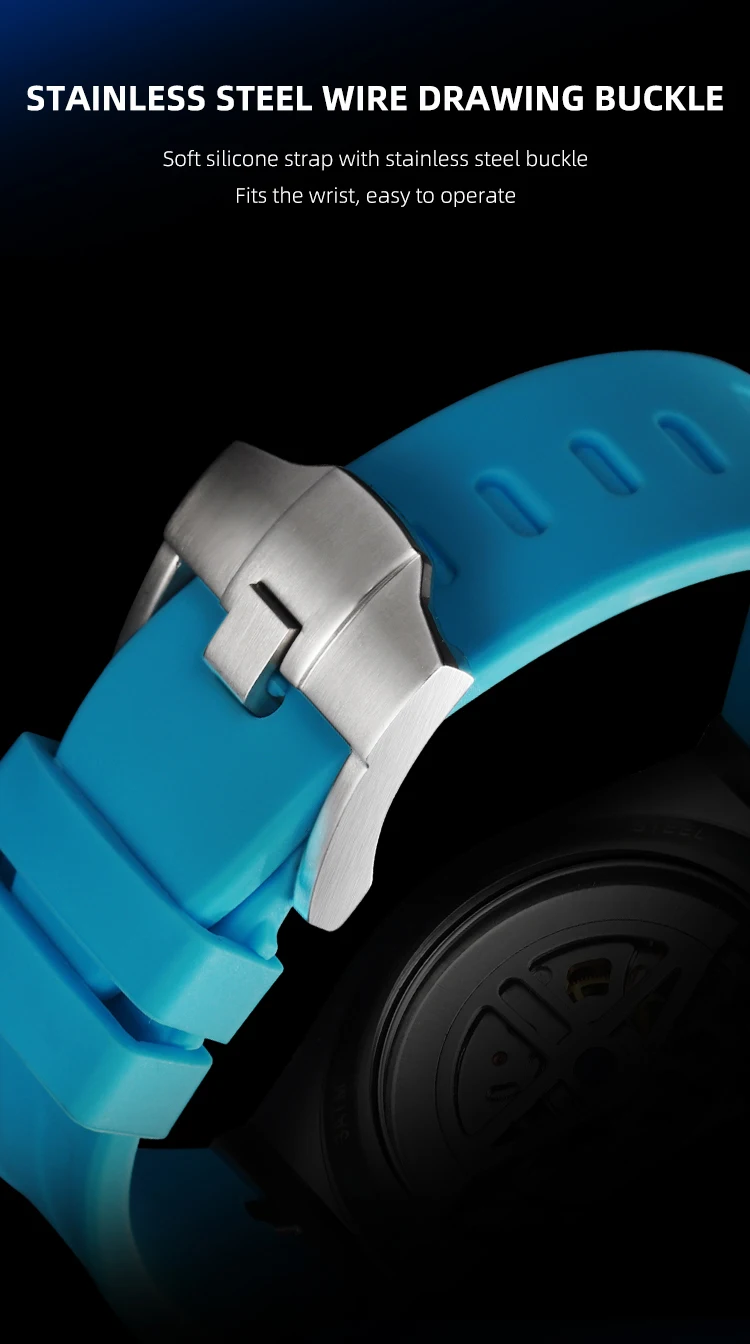 Automatische mechanische Herrenuhr mit orangefarbenem Zifferblatt, Skelett-Tourbillon, achteckige Armbanduhr aus Edelstahl, luxuriöse wasserdichte Uhr – Detail 14