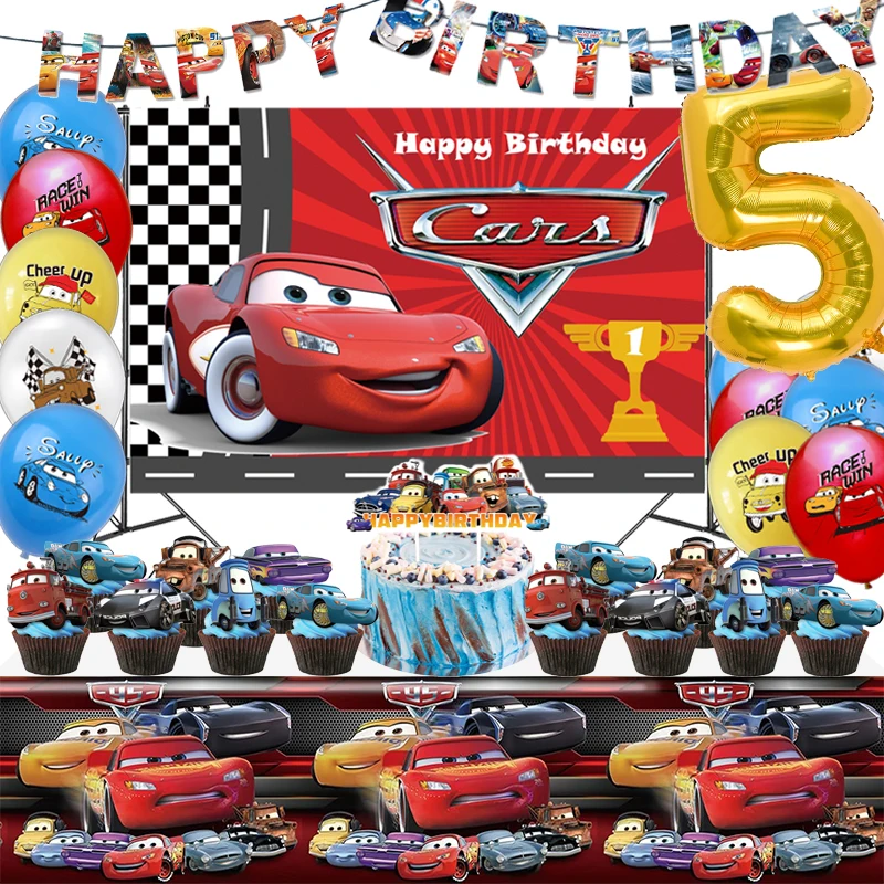 New Lightning Mcqueen Party Decorations Disney Cars Foil Balloons Disposable Party Tableware Tablecloths Background Baby Shower