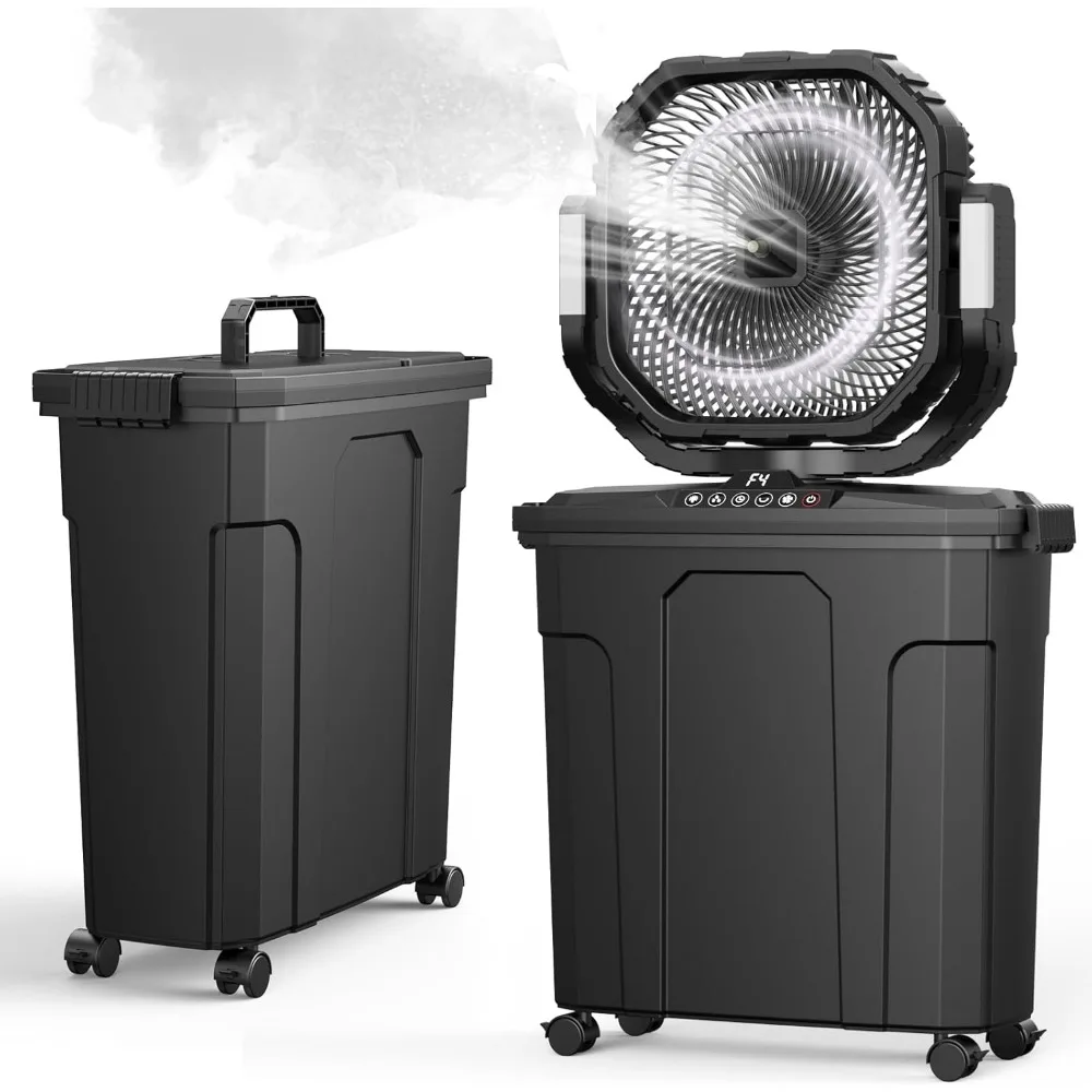 

20L Portable Misting Fan 30000mAh Fast Recharge Battery Outdoor Water Cooling Fan with Oscillation LED Light Timer Wheels for